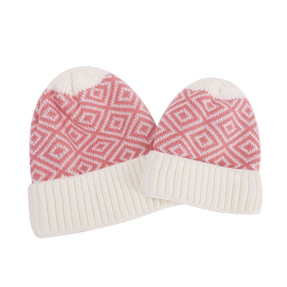Strikket hat plaid rhombus uld cap strik cap familie matchende hat til voksne børn sød jul