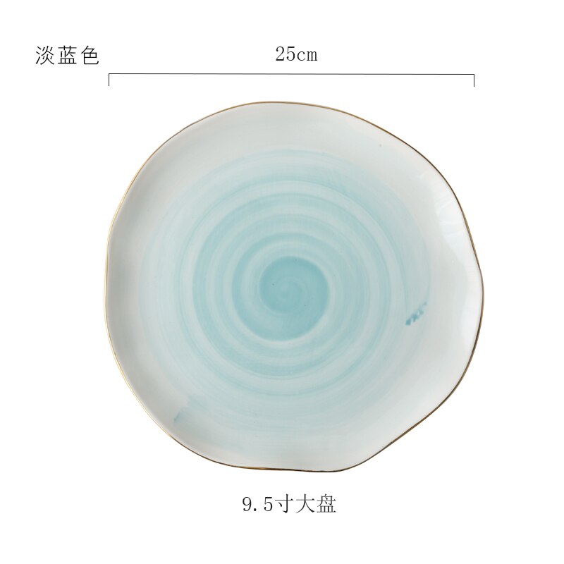 European Style Gold Rim Spot Ceramic Plate Rice Dish Fish Dish Steak Dish Western Dish Dessert Plate Tableware Set Decoration: 9.5 inch blue