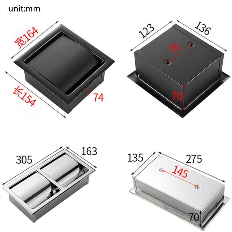 Scatola porta fazzoletti da parete per Hotel a scomparsa porta carta igienica da incasso in acciaio inossidabile 304 porta carta igienica a doppio rotolo