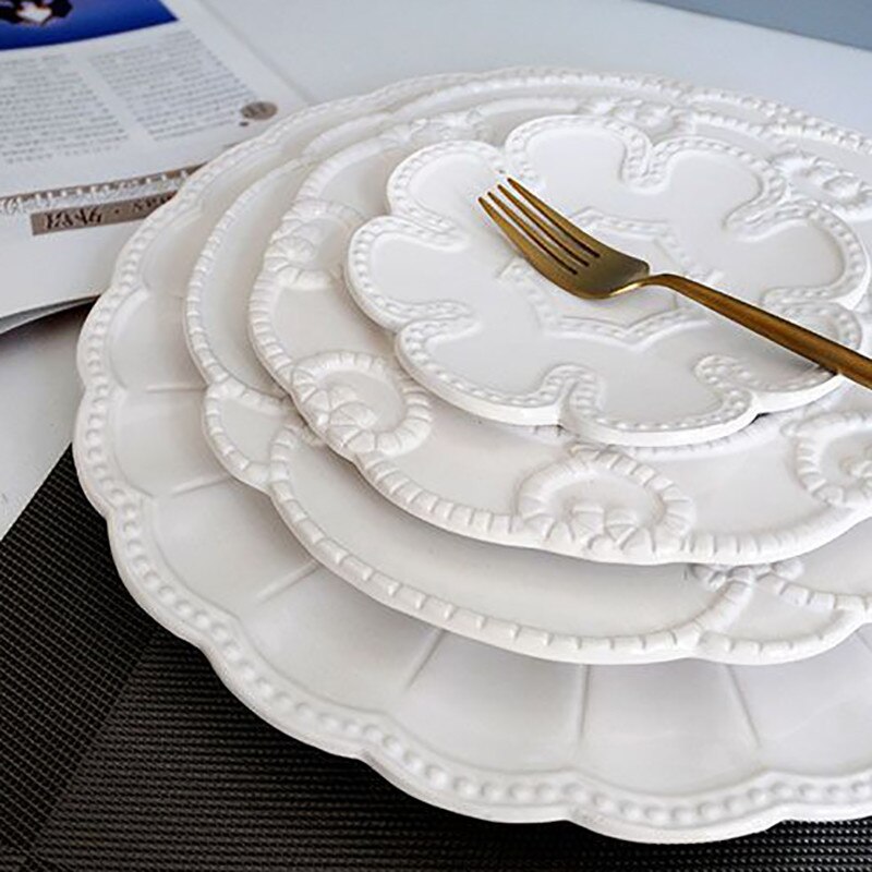 Bandeja de comida para Postres, plato plano para carne, vajilla y Lisa, blanca, Delica basso-relievo, utensilio PARA CENA DE BODA, 1 ud.