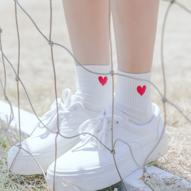 Japanese Women Socks Cotton Novelty Love Heart Pattern Cute Socks Ladies Hiphop Sports Cool Socks Harajuku Accessories
