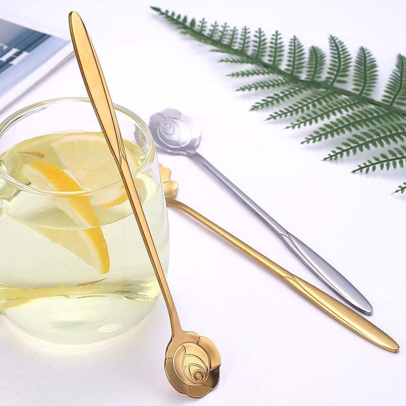 Acier inoxydable cerisier fleur cuillère créativité pétale longue poignée vaisselle mélange café crème glacée cuillères à café Gadgets de cuisine