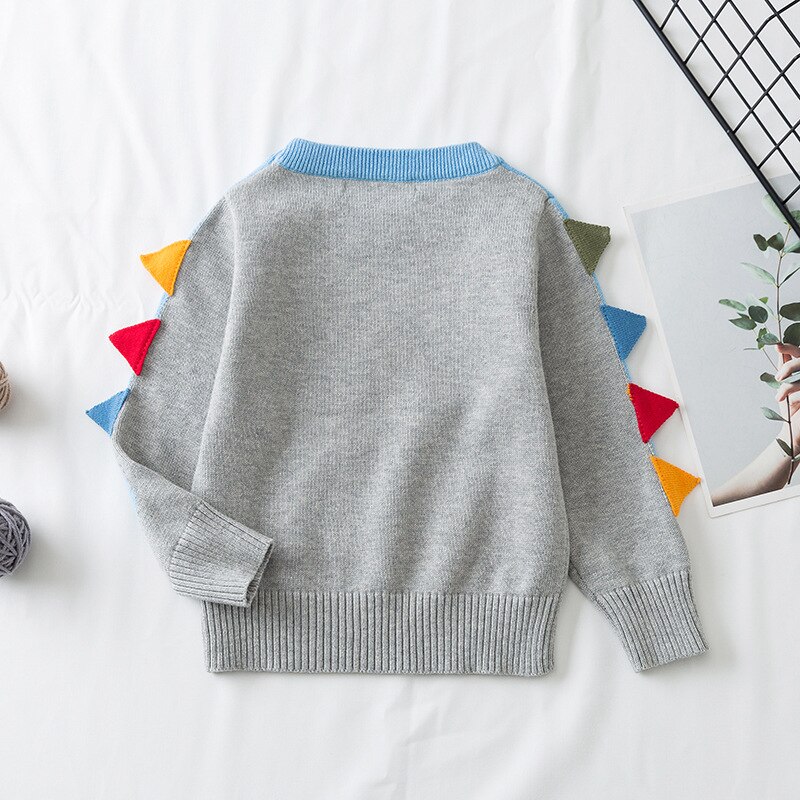 Efterår vinter strikket broderi pullover dinosaur børn sweater sød splejsning baby dreng piger rund hals sweater