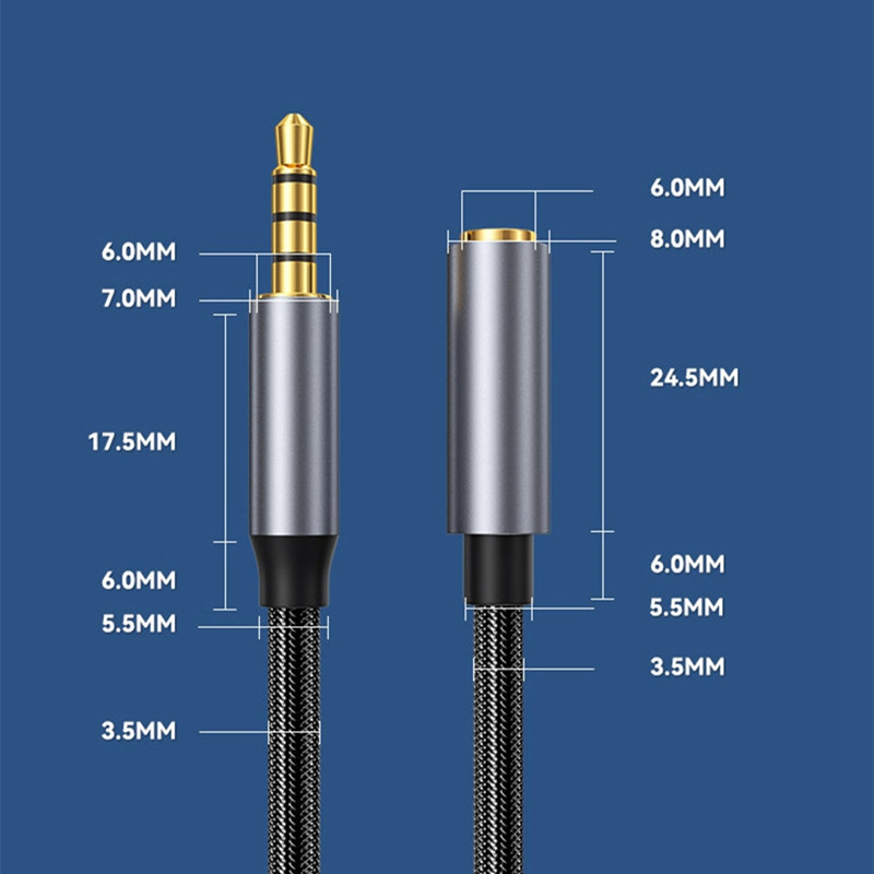 Cavo di prolunga Audio Aux Jack da 3,5 mm maschio a femmina con manicotto 4 poli con microfono stereo per cuffie per PC, microfono per altoparlante per auto