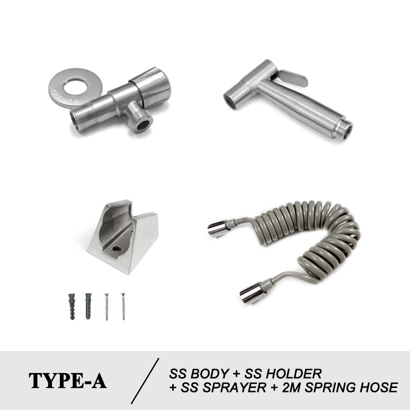 Brushed Steel Douche Kit Hand Held Bidet Sprayer Portable Toilet Bidet Faucet Shattaf Valve Jet Set Bathroom Hygienic Shower: A Set with PVC Hose