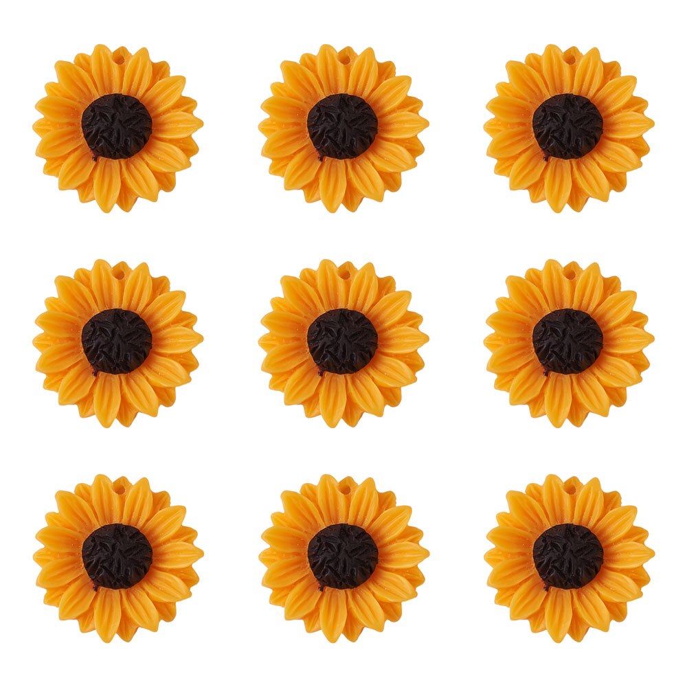 20pcs Orange Resin Sunflower Charms Pendants Flatback Cabochon Beads For DIY Earrings Key Chains Jewelry Accessories: Dark Orange