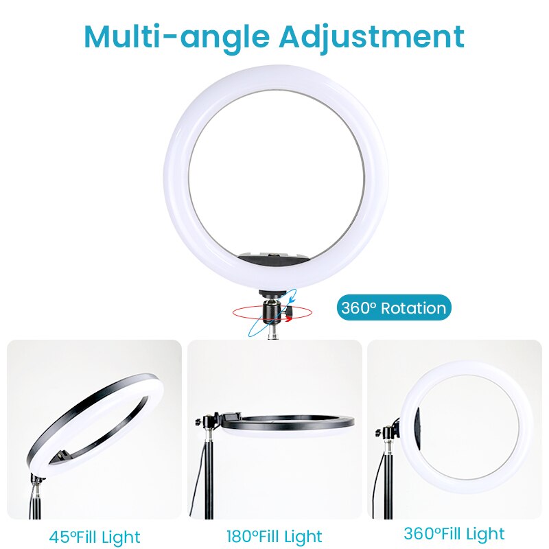 LED Ring Light - Dimmable Selfie Lamp with Stretchable Phone Holder Clip for Live Photo Studio