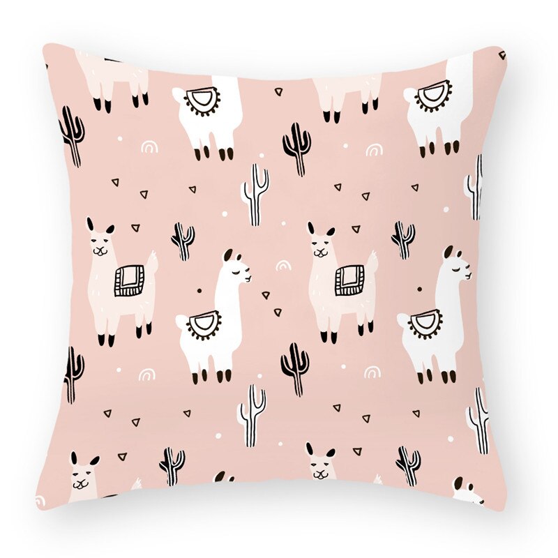 Cartoon Alpaca Dier Decoratieve Kussens Kussensloop Polyester Kussenhoes Sierkussen Sofa Decoratie Kussensloop 40853: 2BZ-40853-022