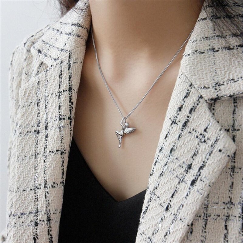 Zool Geheugen Zoete Beschermengel Leuke Elf Cool 925 Sterling Zilveren Sleutelbeen Ketting Vrouwelijke Ketting SNE563