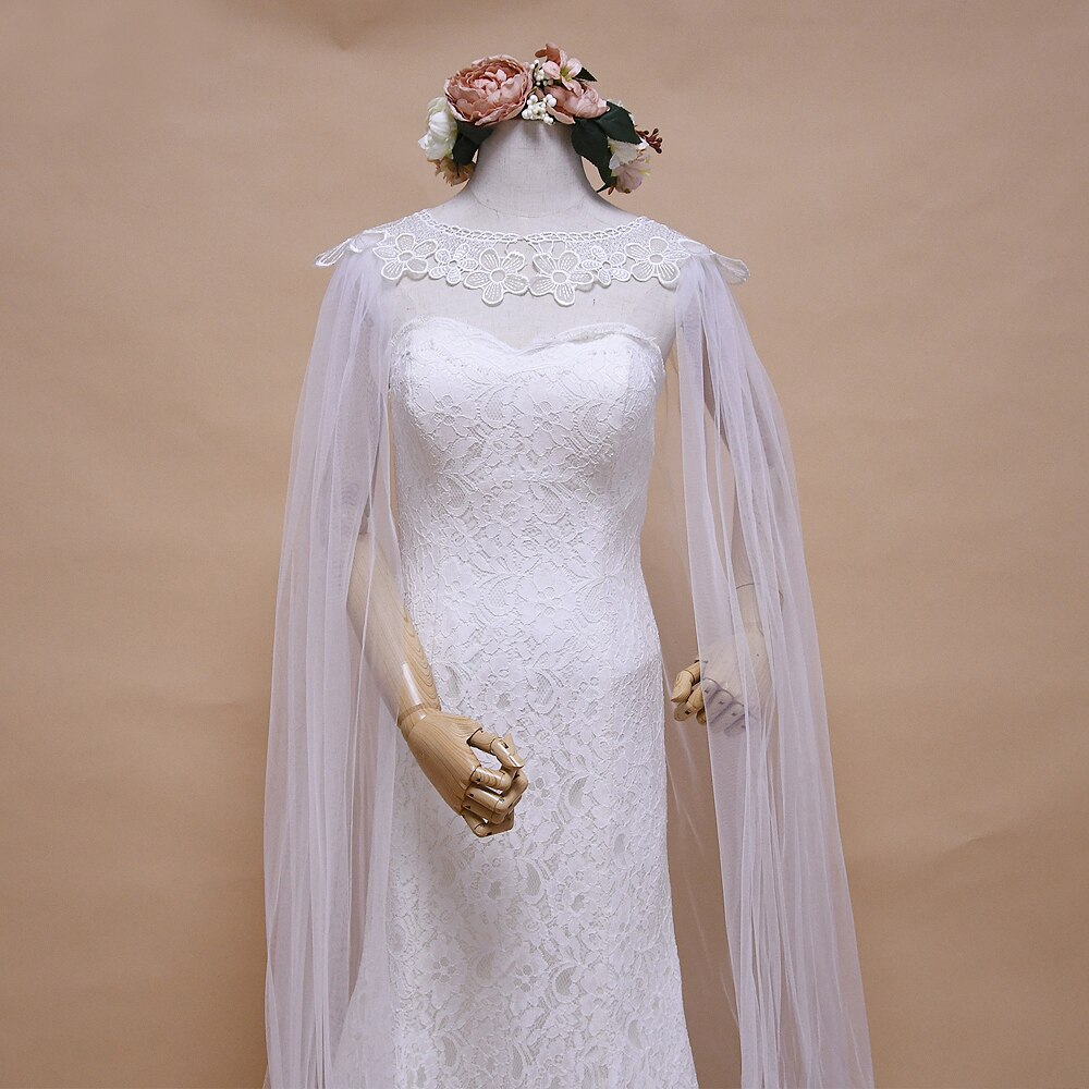 Topqueen G18 Lange Wedding Bridal Bolero Jacket Shawl Front Open Sexy Kant Applicaties Wedding Bolero Met Kant Borduurwerk Bloem: Default Title