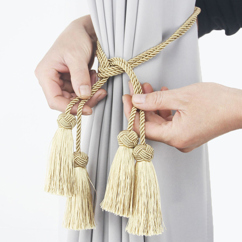 Accesorios de cortina con borlas para decoración del hogar, cuerda de soporte de hebilla de cortina, tejido hecho a mano, 1 par