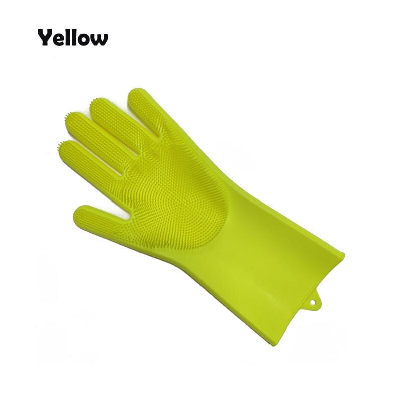 1PC Silicone Dishwashing Scrubber Gloves Kitchen Cleaning Gloves Bath Pet Dog Left Right Hand Gloves Household Cleaning Tools: Yellow Left