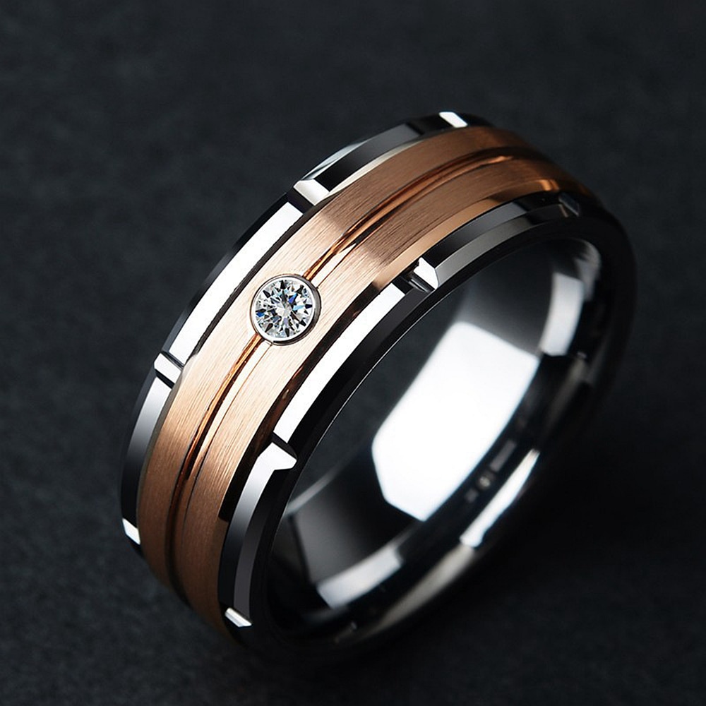 Zirkon rosa guld ring herre rustfrit stål smykker simpel fest fødselsdag for mand