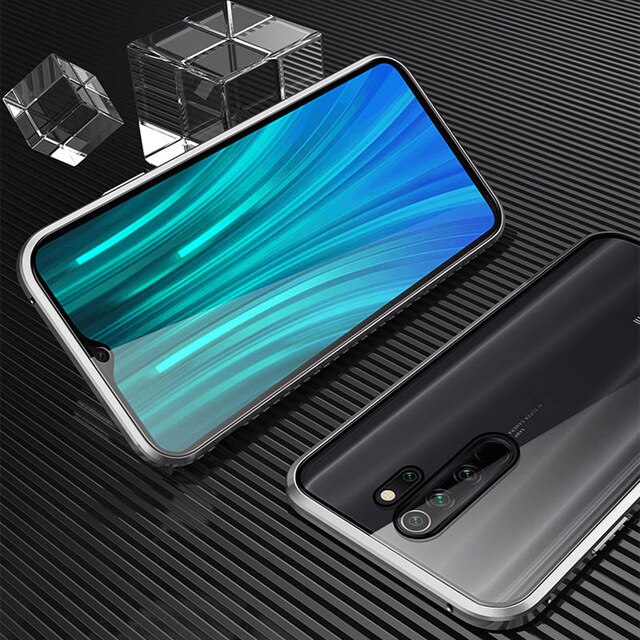 360 Bescherming Magnetische case Voor xiaomi redmi note 8 pro note8 note8pro Dubbelzijdig gehard Glas cover Metal Absorptie coque: redmi note 8 / silver