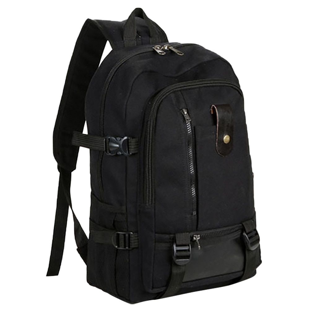 School Hiking Bag Unisex Camping Backpack Sport Bags Simple Double-Shoulder Canvas Backpack Schoolbag Travel Bag #f: Black 