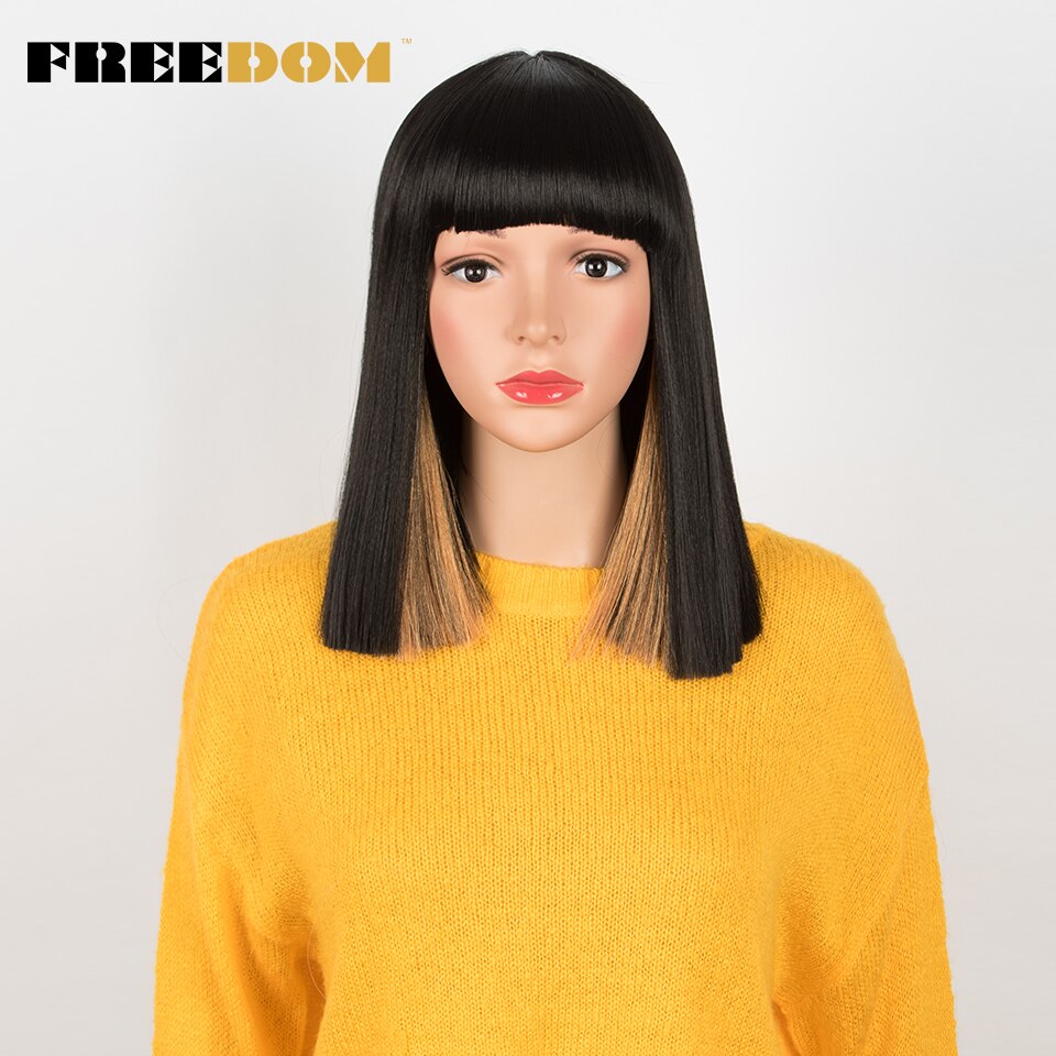 Vrijheid Womens Synthetische Bob Pruiken 12 Inch Blonde Pruik Korte Rechte Haar Pruik Hittebestendige 613 Rood Blauw Kleur Cosplay pruik: TTSL1B-ORANGE7