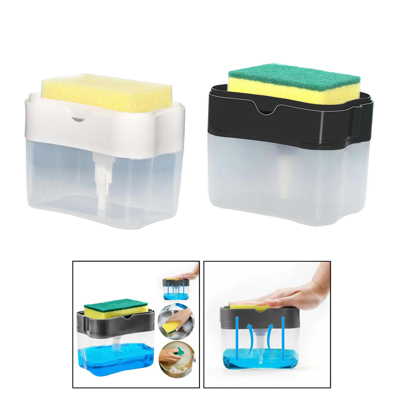 Multifunctional Sponge Rack Soap Dispenser, 2 in 1 Dishwashing Liquid Dispenser for Kitchen Sink