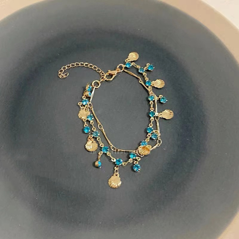 Francês romântico azul cristal concha borlas pulseira para mulheres luxo y2k bling pulseira especiarias meninas requintado jóias presente