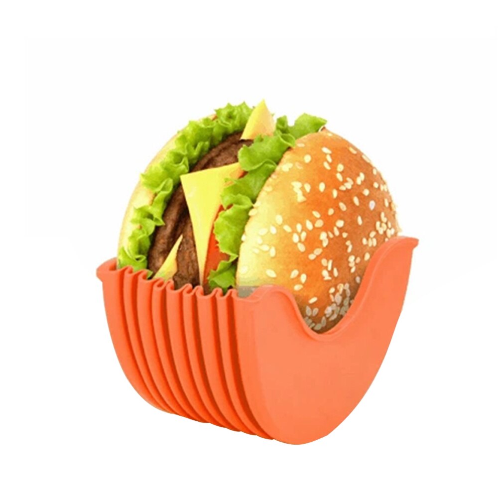 Burgerholdere av silikon gjenbrukbare smørbrød holder boks biffpress biffform hamburger bolle skall kjøkkenverktøy bpa-fri oppvask: Oransje
