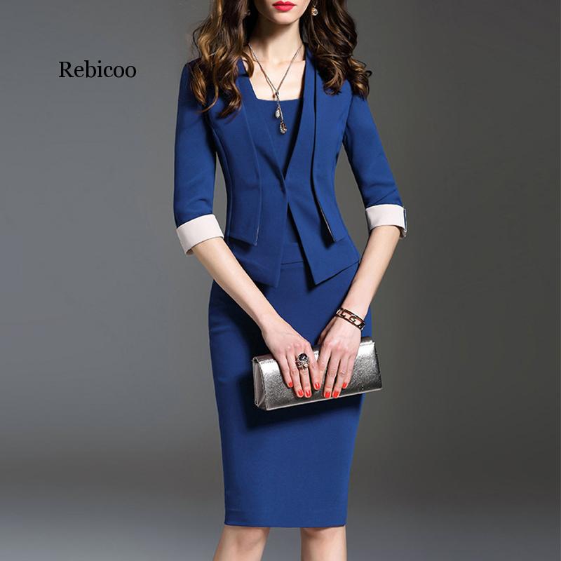 Jakkesæt til kvinder 2- delt sæt efterår kontortøj jakke nederdel med jakkesæt damenederdel og jakkesæt plus størrelse plus størrelse 6xl