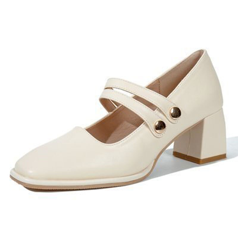 Siddons vintage sort hvid høje hæle til kvinder pumps rund tå ankelrem mary jane sko platform fest bryllup sko kvinde: Beige / 39
