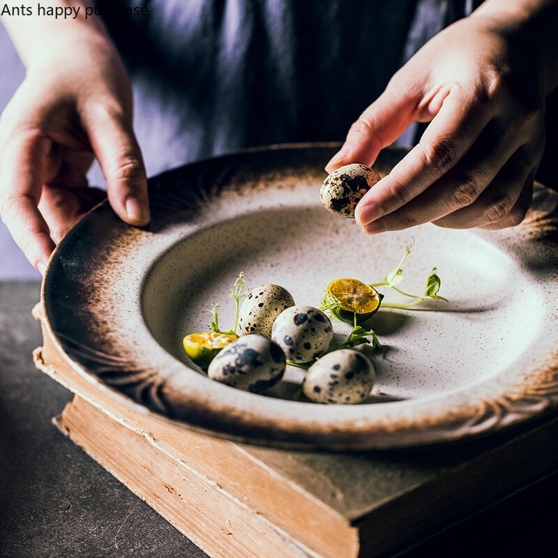 Soup Plate Deep Bowl Vegetable Wide Side Ceramic Round Plate Japanese-style Restaurant Dish Household Cutlery Set Hotel Dish