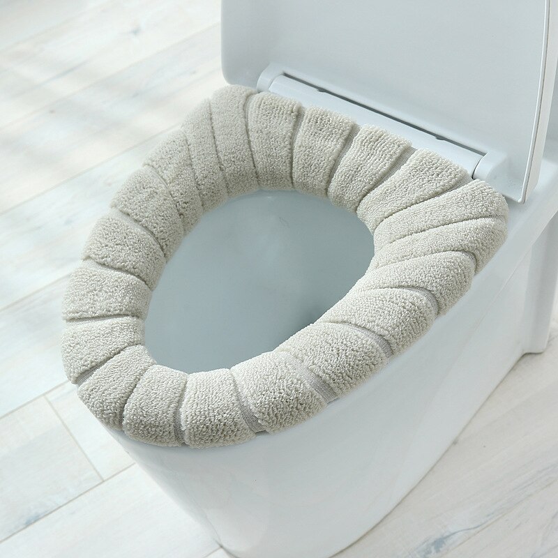Vintervarmt toiletsædebetræk nærskammelmåtte 1 stk vaskbart badeværelsestilbehør strikning ren farve blød o-formet pude toiletsæde: Khaka