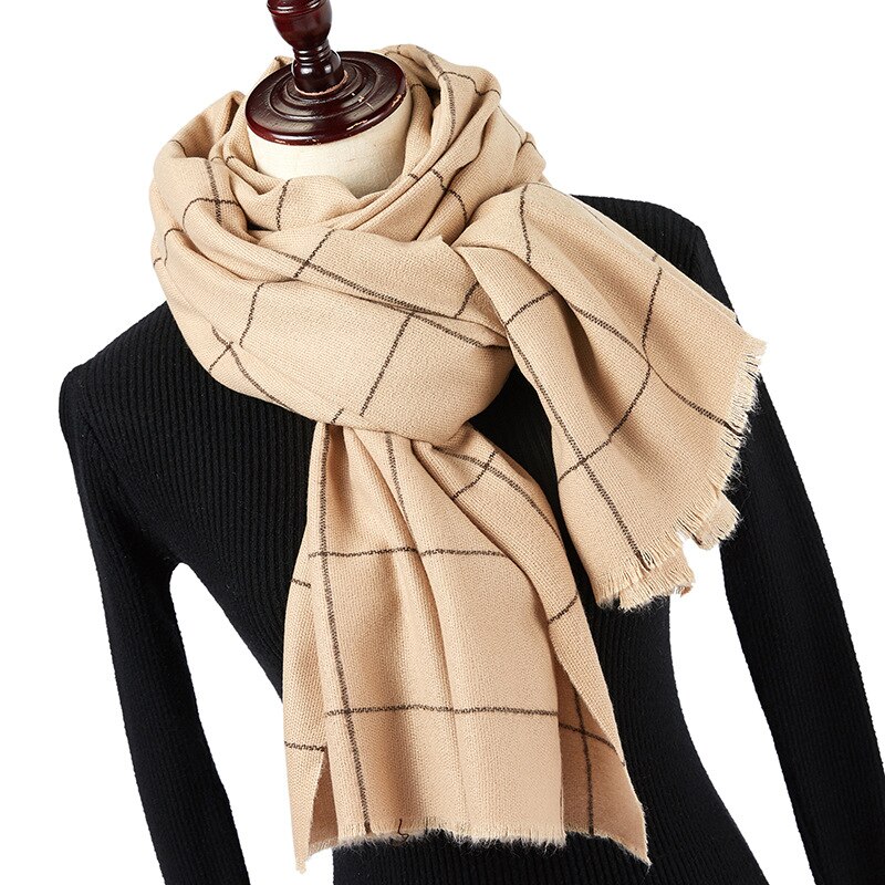 Otoño Invierno negro rojo verde amarillo búfalo tartán Plaid bufanda mujeres hombres lana gruesa lana poncho de bufandas capa: Caqui