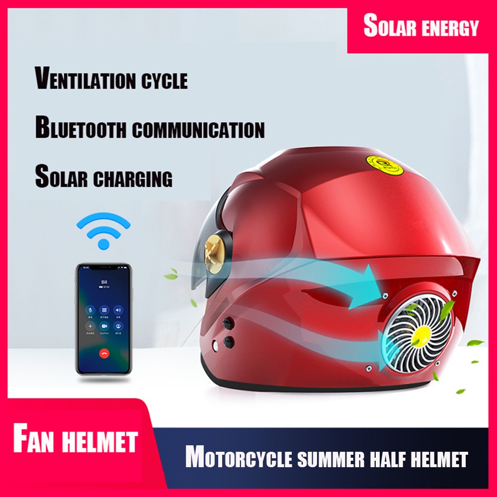 Motorfiets Half Helm Neutrale Abs Zonne-energie Smart Bluetooth Airconditioning Fan Helm Muziek Telefoon Elektrische Voertuig Helmen