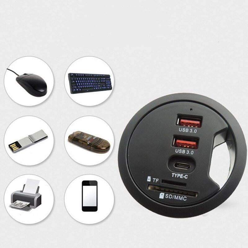 USB Hub USB3.0 Mount in Desk Multi Ports with SD/TF Headphone/Microphone Adapter for PC/Tablet Multi Splitter EU Plug