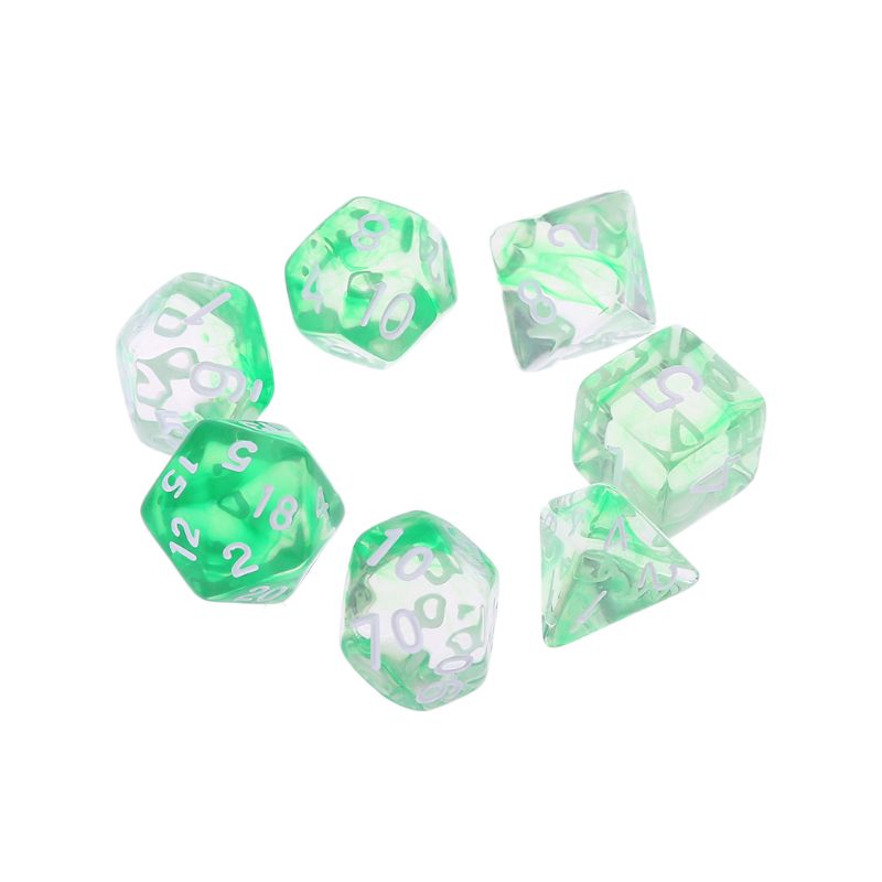 7Pcs Transparante Zijdige Dobbelstenen D4 D6 D8 D10 D12 D20 Dungeons &amp; Dragon D &amp; D Rpg Poly Tafel board Game Set: green