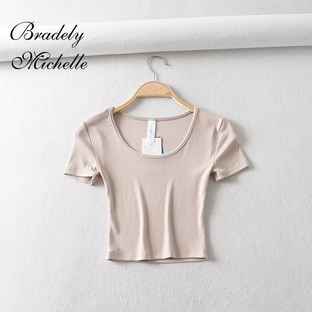 Bradely Michelle Casual Summer Woman Slim Fit T-shirt Tight Short-Sleeve O-neck Tee Crop Tops