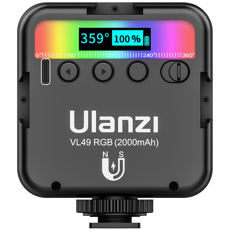 Ulanzi-luz LED para vídeo VL49 RGB 2500K-9000K con zapata fría, iluminación fotográfica, luz de relleno Vlog para cámara réflex digital de Smartphone: Negro