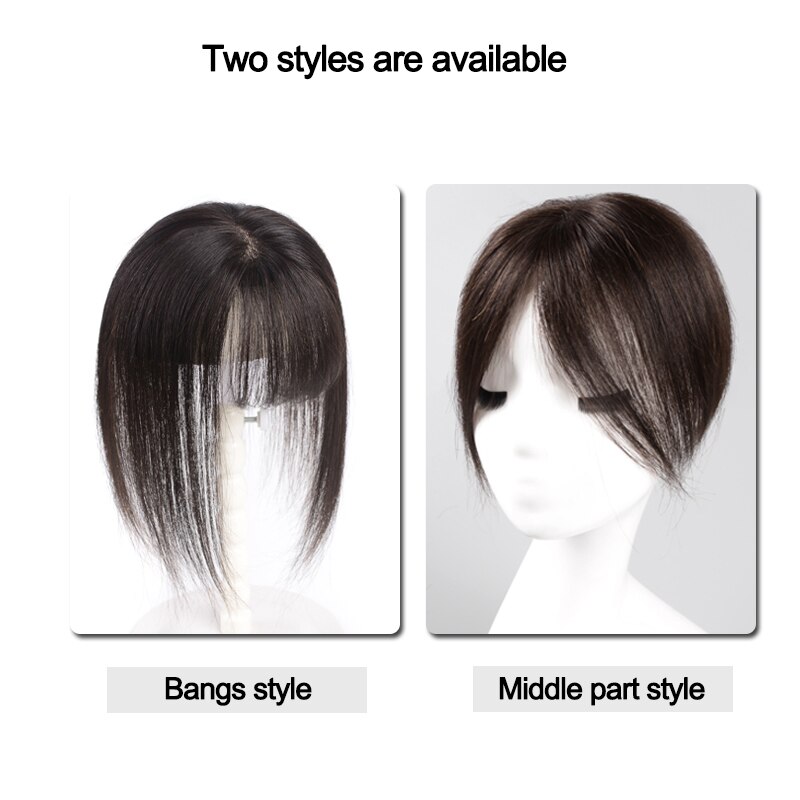 Tupé de mujer con flequillo de parte media cabello sintético liso Artificial tejido a mano, postizo de pelo Natural