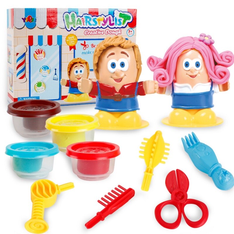 Barn leker degformar frisör barn 3d pedagogisk leksak modellering lera plasticine verktygssats diy frisyr modell: Grön