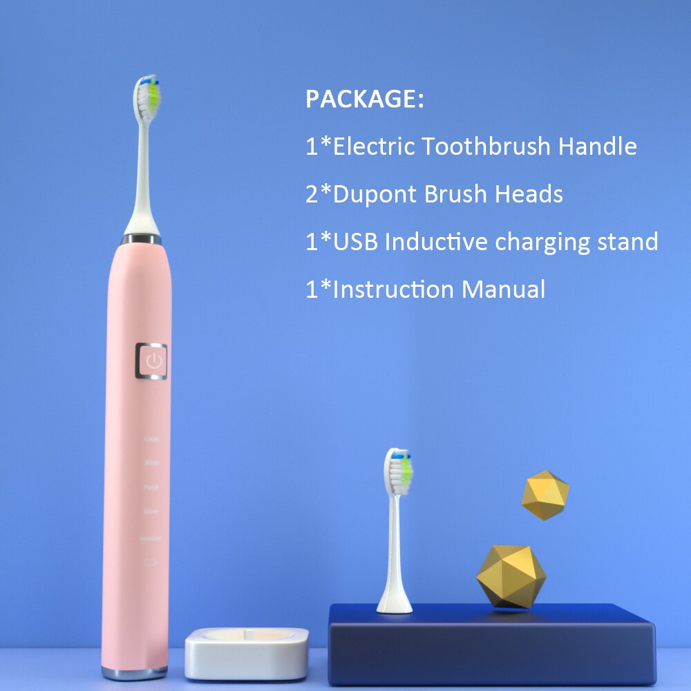 CEDU EA315 Sonic Electric Toothbrush 5 Teeth Whitening Modes Smart Toothbrush Oral Cleaning Personal Care Appliance for Adults: Pink and 2 head