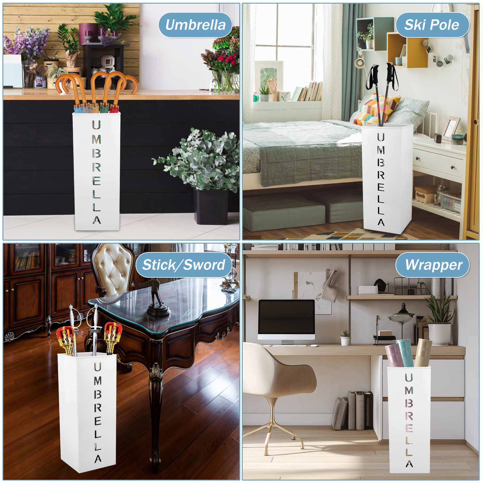 Metal Umbrella Stand Square Free Standing Umbrella Rack Decorative Umbrella Holder Bin Multipurpose Walking Sticks Holder Home