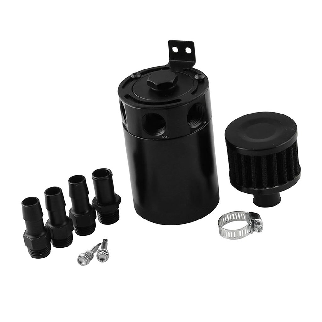 Universal 3-Port Oil Catch Can Tank Engine Air Oil Separator Tank Reservoir Kit OCC042(Black)