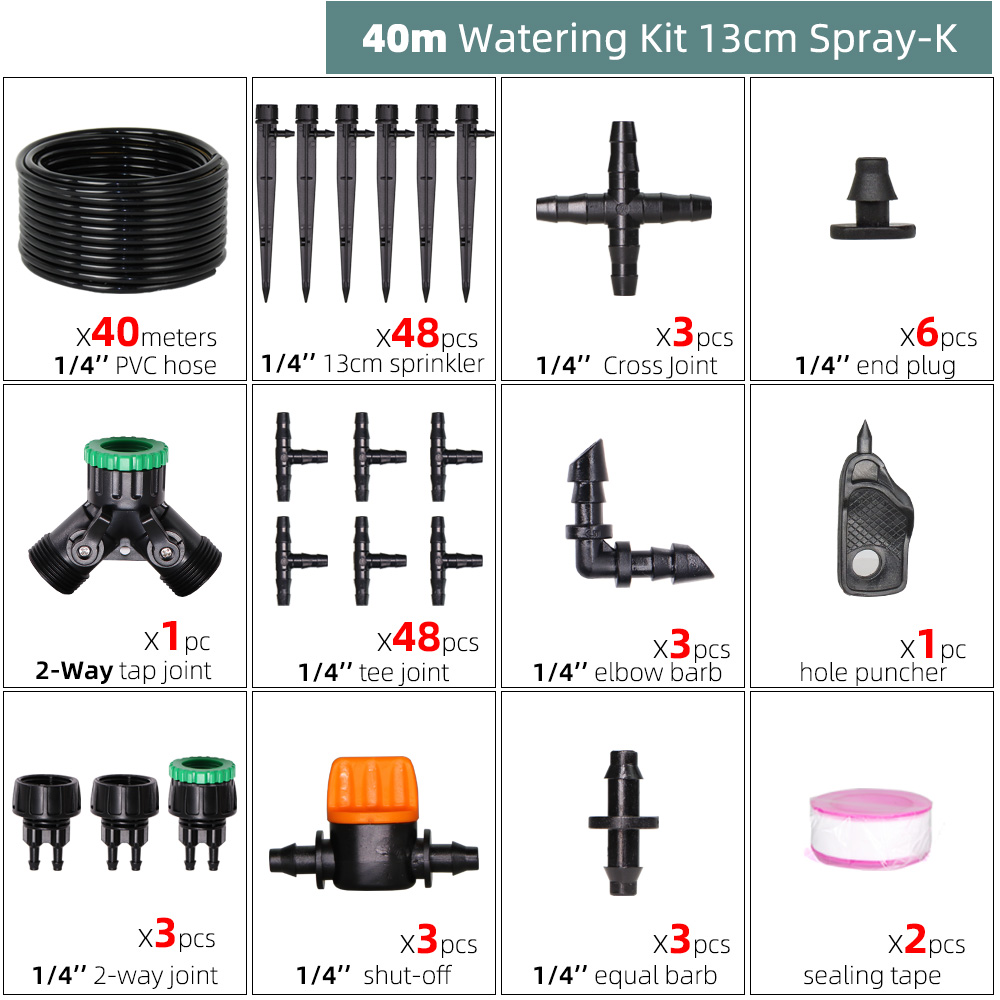 Drip Irrigation System 1/4" Hose 180 Degree Adjustable Sprinkler Kit 4-Way Garden Watering Inserting Ground Micro Flow Dripper: K