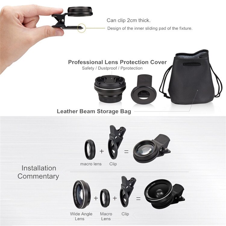 Hd 2in1 Lens 0.45X Super Groothoek + 15X Macro Telefoon Camera Lens Kit 2 Functies Universele Voor Iphone Smartphone samsung Xiaomi