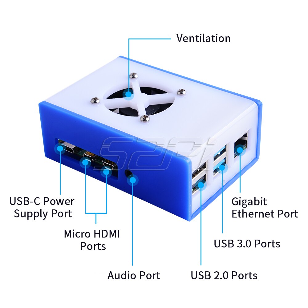 52Pi Acrylic Case Plastic Enclosure Shell Cover Blue / Red / Green with Large 4010 Cooling Fan Heat Sinks for Raspberry Pi 4B