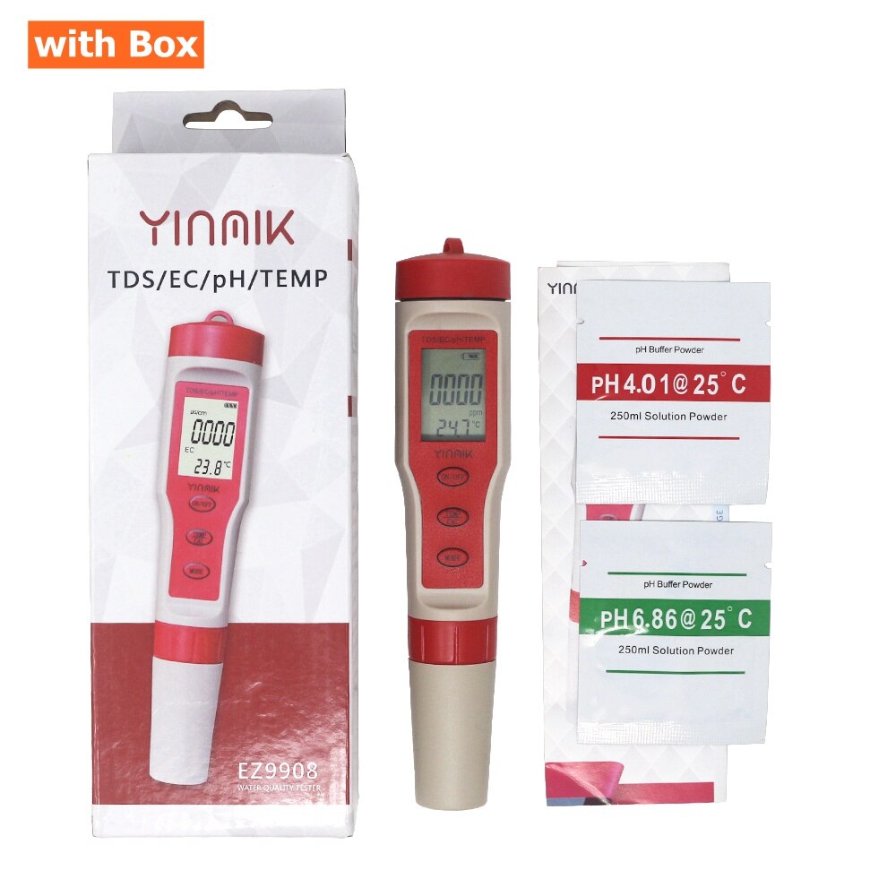 PH EC TDS TEMP Meter 4 in 1 Portable Pen PH Meter TDS EC Tester Thermometer Measuring Tools Water Purity Analyzer: with box