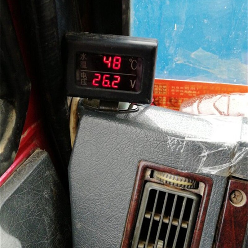 LCD Water Temperature Voltmeter Voltmeter 10mm Universal 12V-24V Gauge