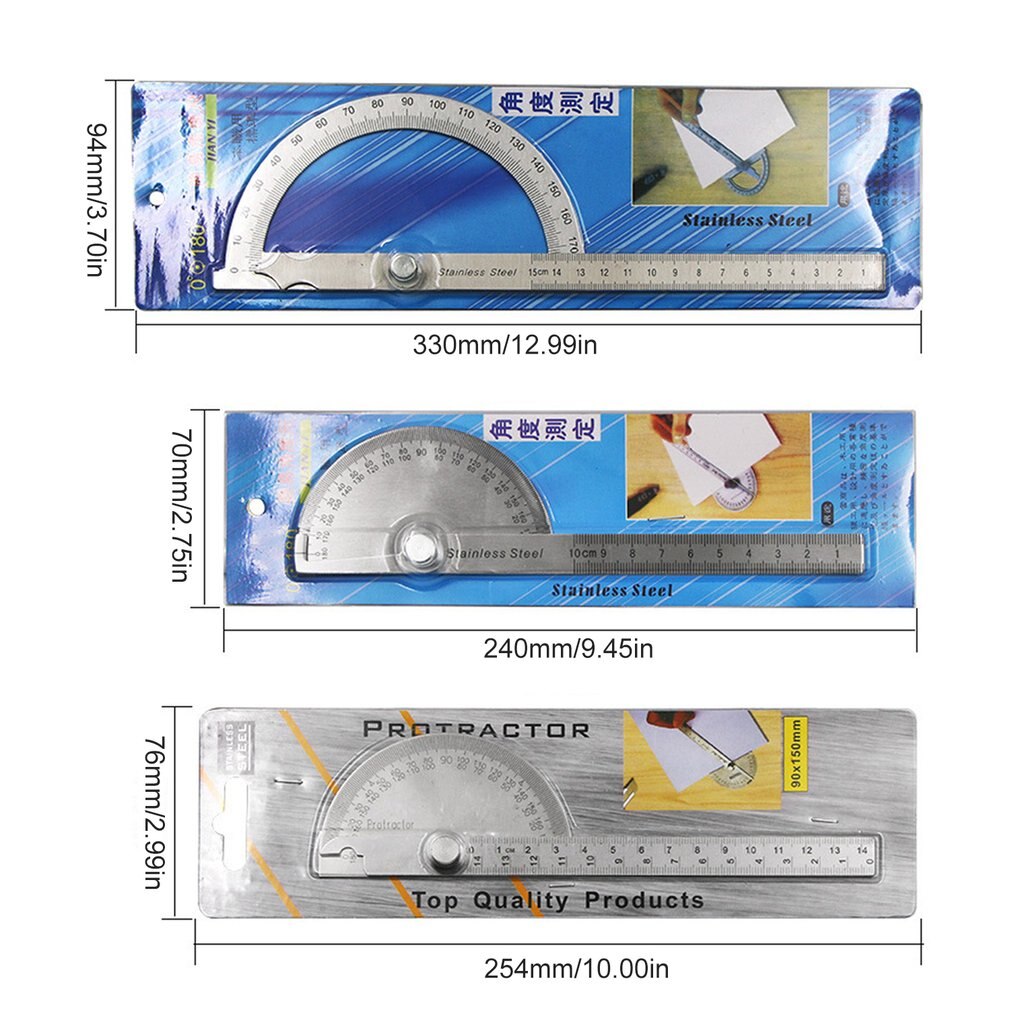 180 Graden Gradenboog Rvs Hoek Gauge Verstelbare Multifunctionele Halve Cirkel Heerser Wiskunde Meten 100/150Mm