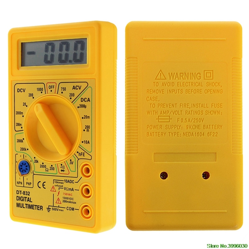 Dt832 digital multimeter lcd dc ac voltmeter ammeter ohm tester