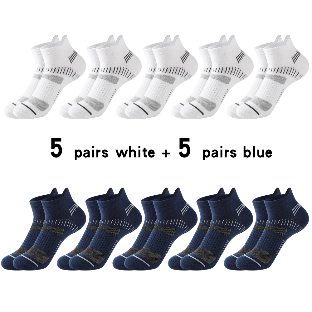 Calzini alla caviglia da uomo estivi 10 paia di calzini sportivi casuale traspiranti imbottiti atletici in cotone di alta qualità calzini corti maschili taglia 38-48: blu bianca