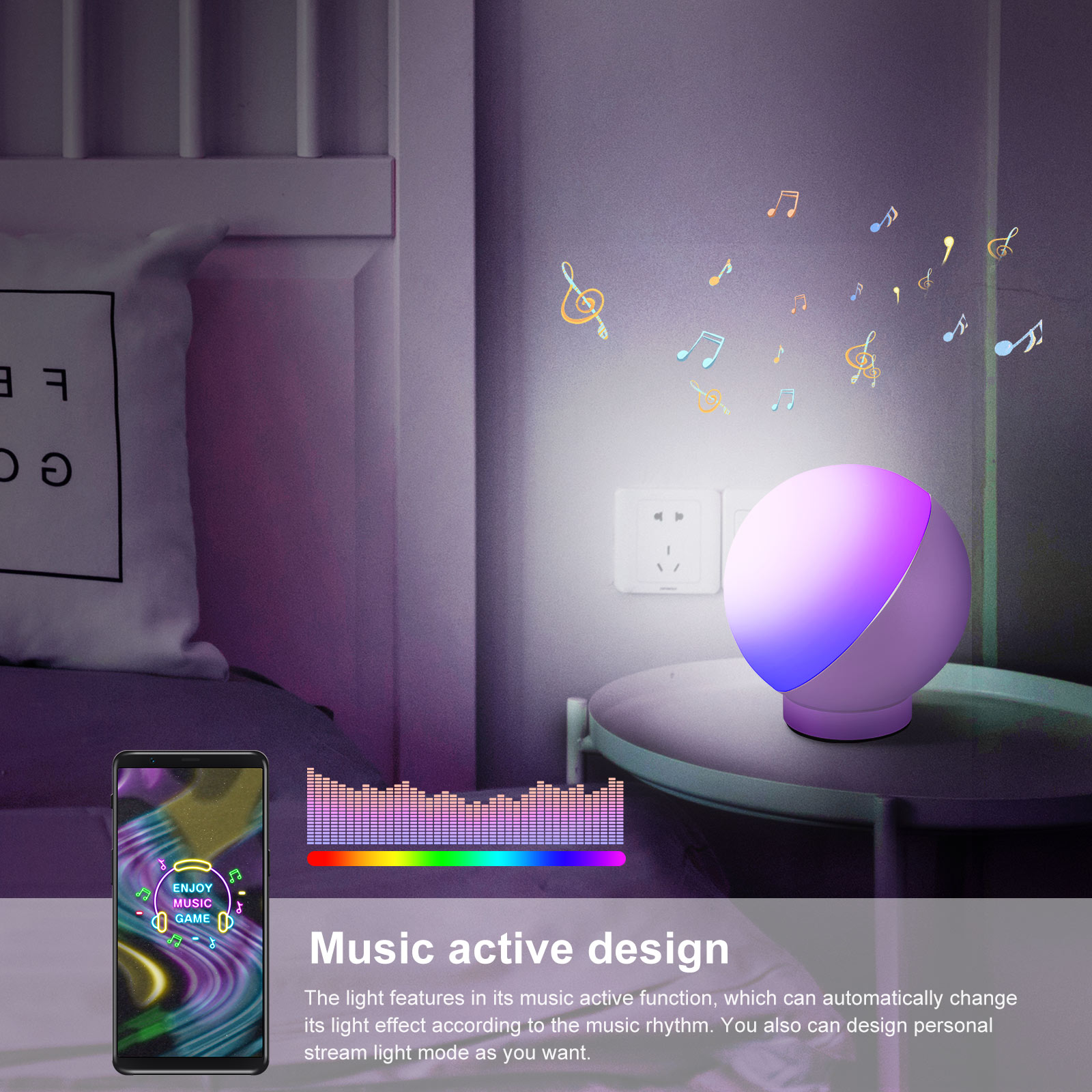 WIFI Desktop Lamp Aluminum Alloy Ball Shape Adjustable Music Active Anti-Slipping Practical Bedside Durable Led Eye-Friendly