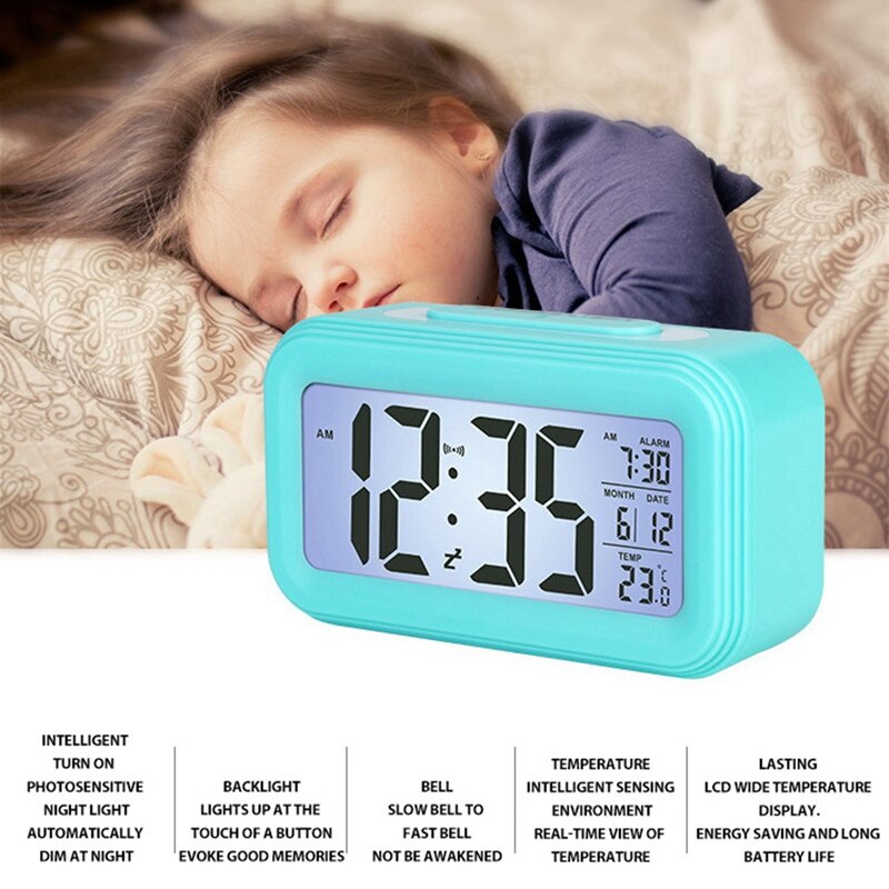 Smart Temperature Alarm Clock LED Display Digital Backlight Calendar Desktop Snooze Electronic Mini Alarm Clock