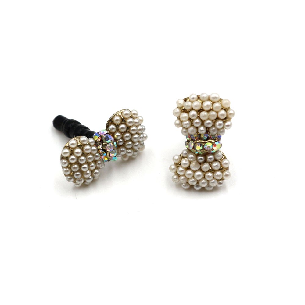 Elegance Style Small Pearl With Diamond Bow Mobile Phone Ear Cap Dust Plug For Iphone Samsung 3.5mmDustPlug