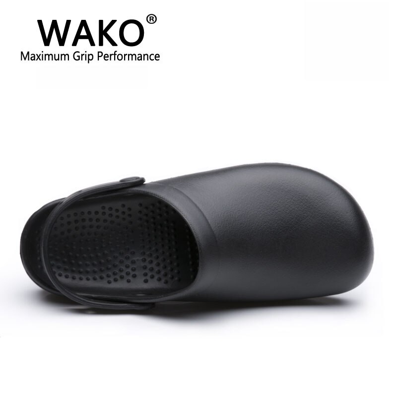 Wako 9011 Mannen Chef Schoenen Super Anti-Slip Keuken Werkschoenen Kok Sandalen Klompen Met Bandjes Slip Op Ademend zwart Maat 36-44